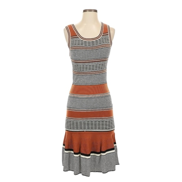 Sandro Paris Raby Stretch-Knit Dress Brique Striped Sleeveless Flare Hem Size 6 - Picture 1 of 10